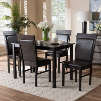 Baxton Studio RH131C-Dark Brown Dining Set Thea Modern and Contemporary Dark Brown Faux Leather Upholstered 5-Piece Dining Set